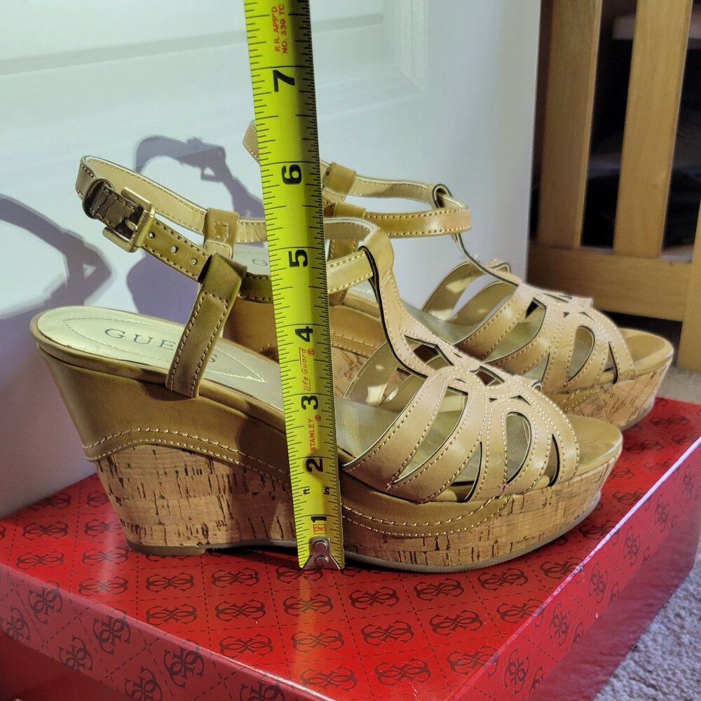 Guess Wedge Platform Sandals - Size 6 - Neutral Tan